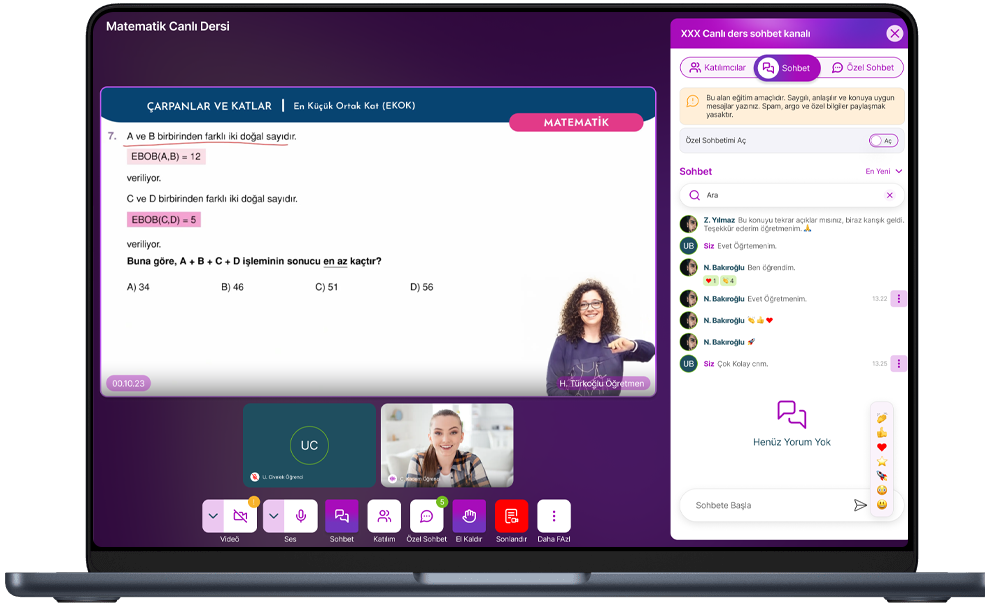 Nohut Bilgi Dijital Eğitim Panellelri canlı ders ekranı