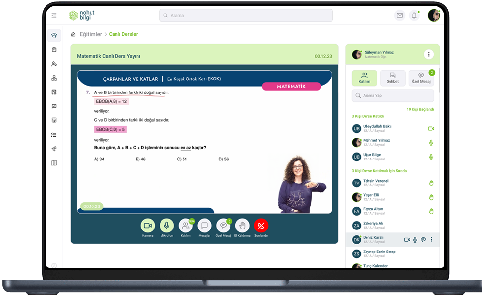 Nohut Bilgi Dijital Eğitim Panellelri canlı ders LMS ekranı