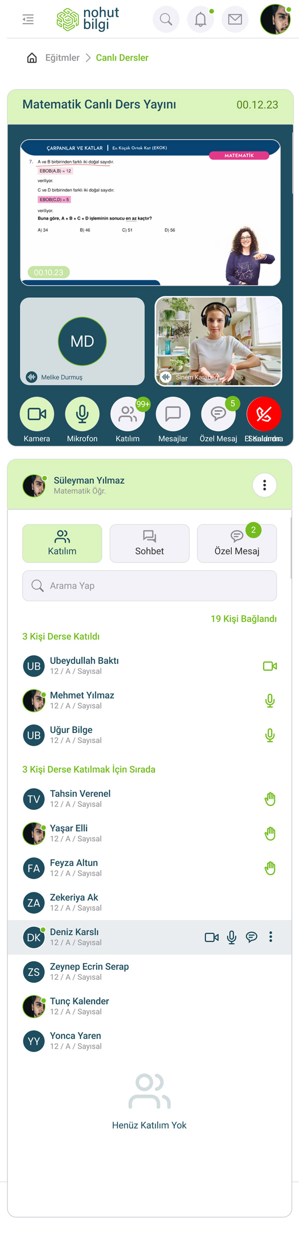 Nohut Bilgi Dijital Eğitim LMS Kontrol Panellelri