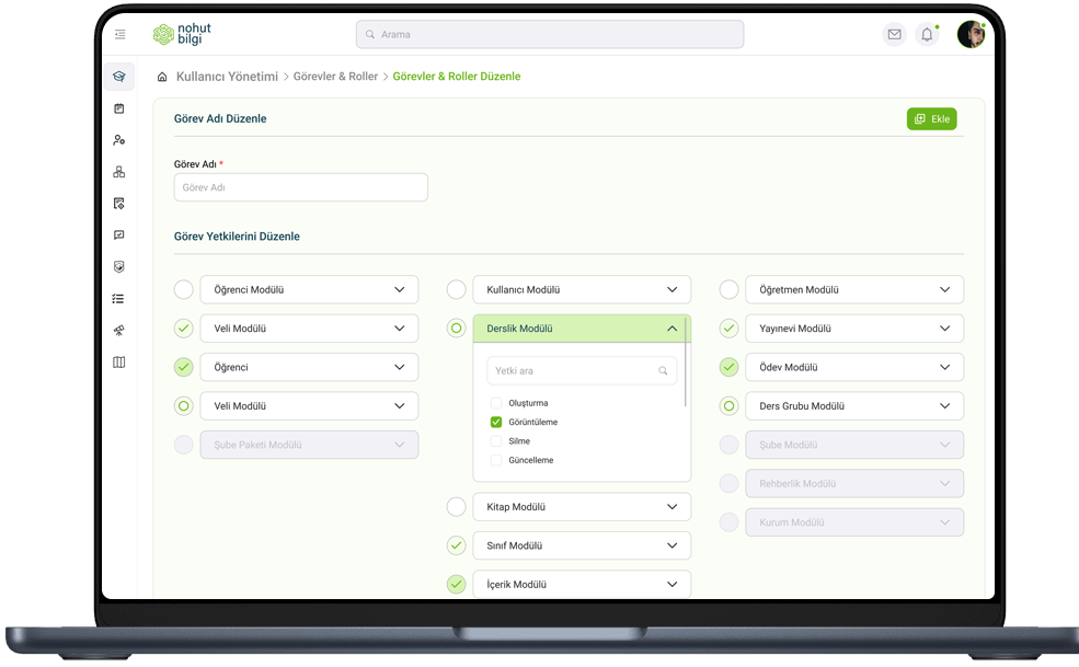 Nohut Bilgi Dijital Eğitim Paneli  Görevler Ve Roller
